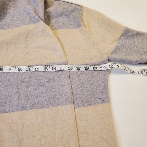 Pure Amici Cashmere Long Open-Front Cardigan Gray Cream Wide Stripe Womens Large - Picture 4 of 6